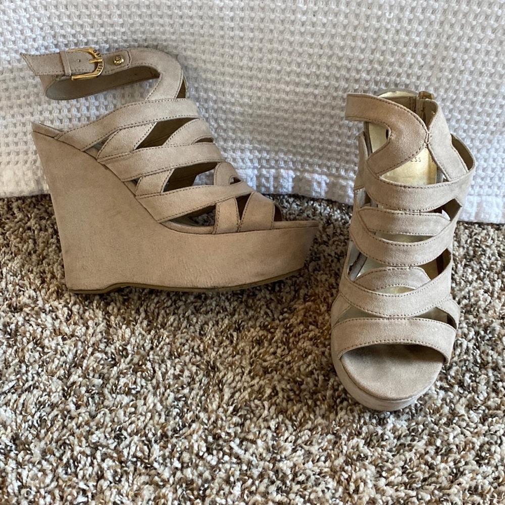 Taupe suede wedges